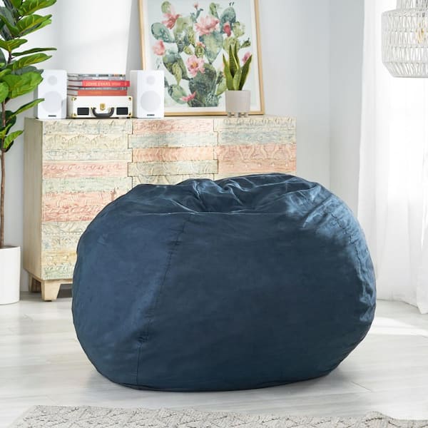 Noble House 5 ft. Midnight Blue Suede Polyester Bean Bag