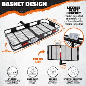 70 in. x 30 in. x 6 in. 500 lbs Capacity XL Hitch Cargo Carrier w/Rear Lights, 40 CuFt Red Cargo Bag, Locks and Straps