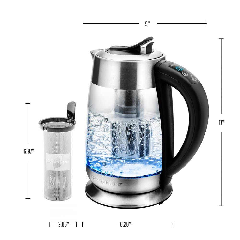 1.8L Silver Glass Electric Kettle with Stainless Steel Infuser