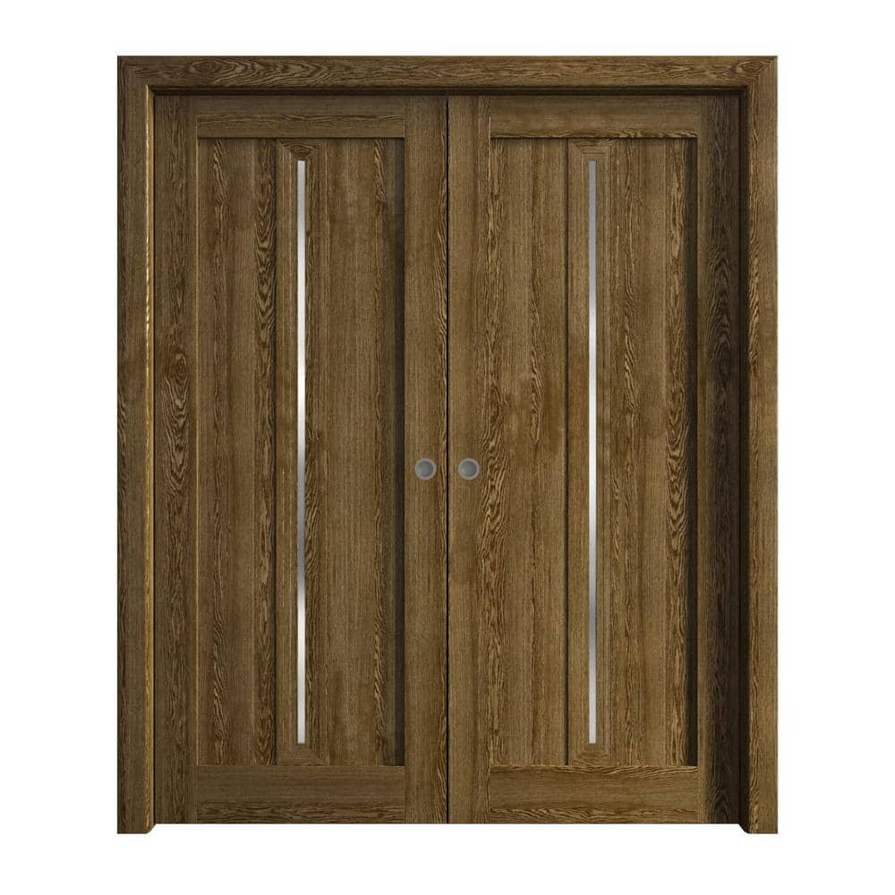 64 in. x 80 in. Frosted Glass Marble Oak Solid Wood Double Pocket Doors With Hardware price history on PriceWatchPro