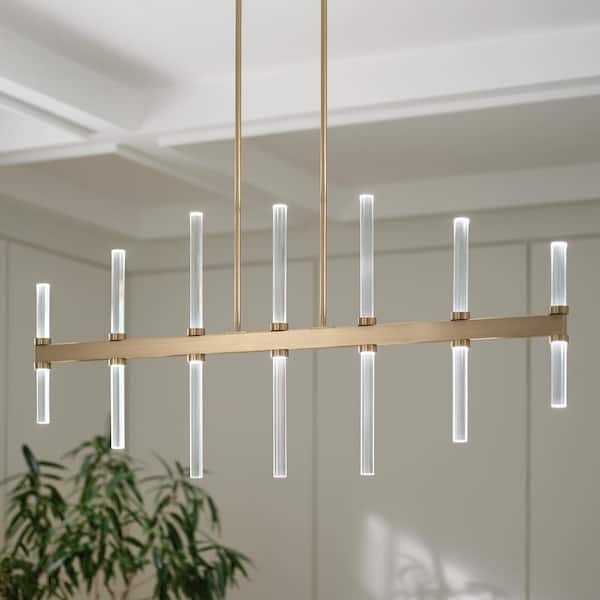 Sycara 48.25 in. 14-Light Integrated LED Champagne Bronze Modern Crystal Linear Chandelier for Dining Room