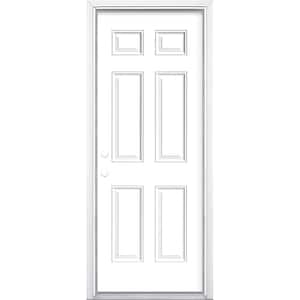 30 in. x 80 in. 6-Panel Right-Hand Inswing Painted Steel Prehung Front Exterior Door with Brickmold