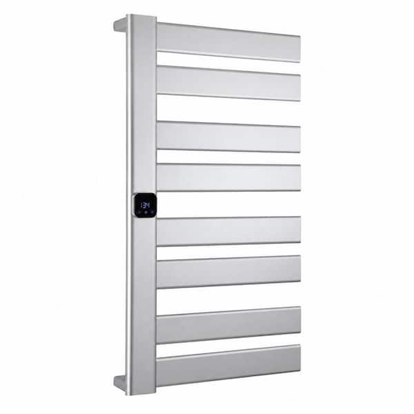 Silver Wall Mounted Plug-in Hardwired Aluminum Heated Towel Warmer with Timer and Temperature Control in