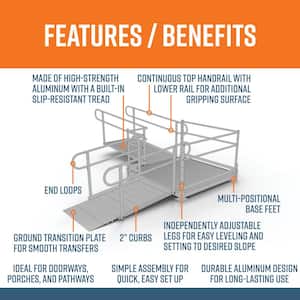 PATHWAY 10 ft. L-Shaped Aluminum Wheelchair Ramp Kit with Solid Surface Tread, 2-Line Handrails and 5 ft. Turn Platform