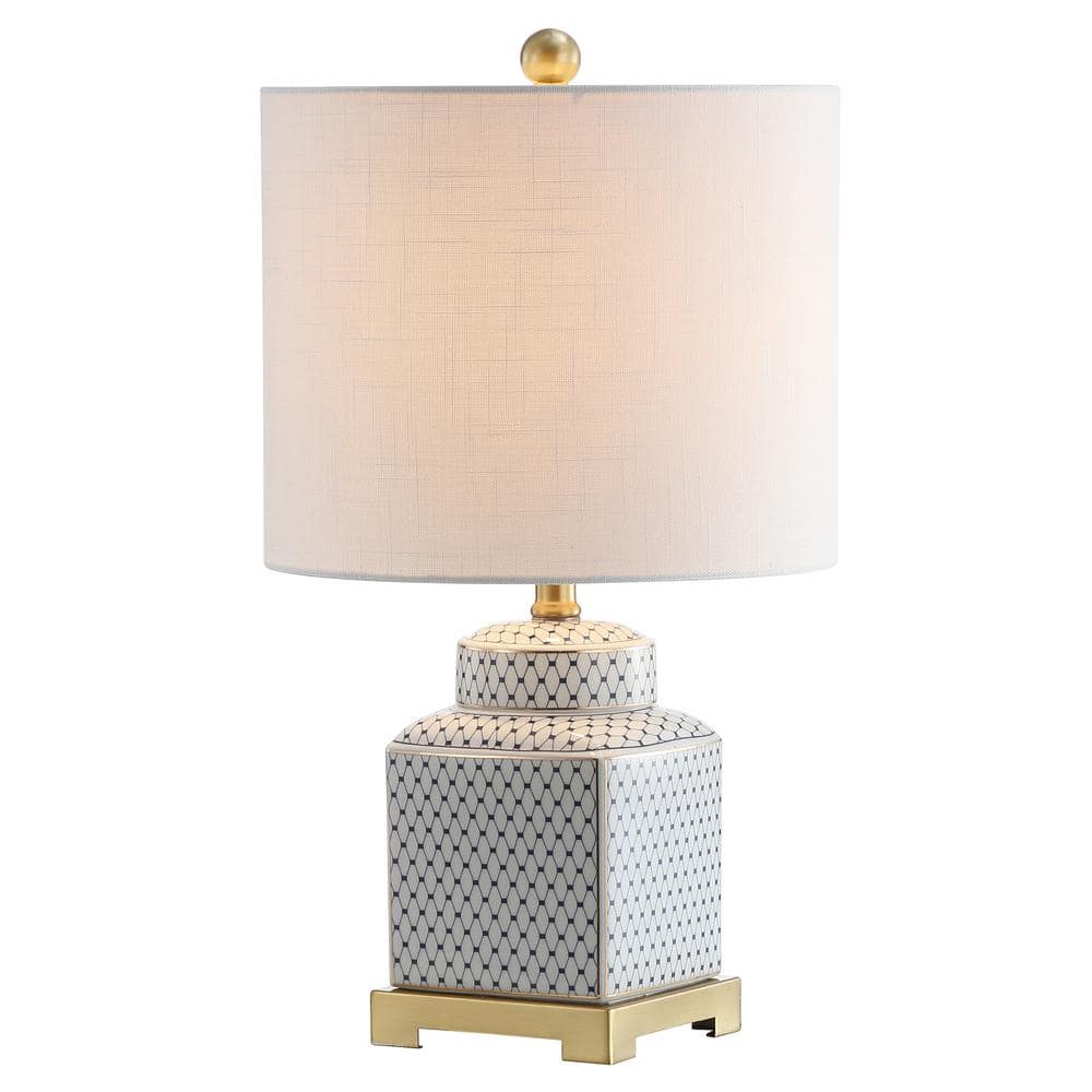 Cleo 21.5" White and Blue Ceramic Ginger Jar LED Table Lamp