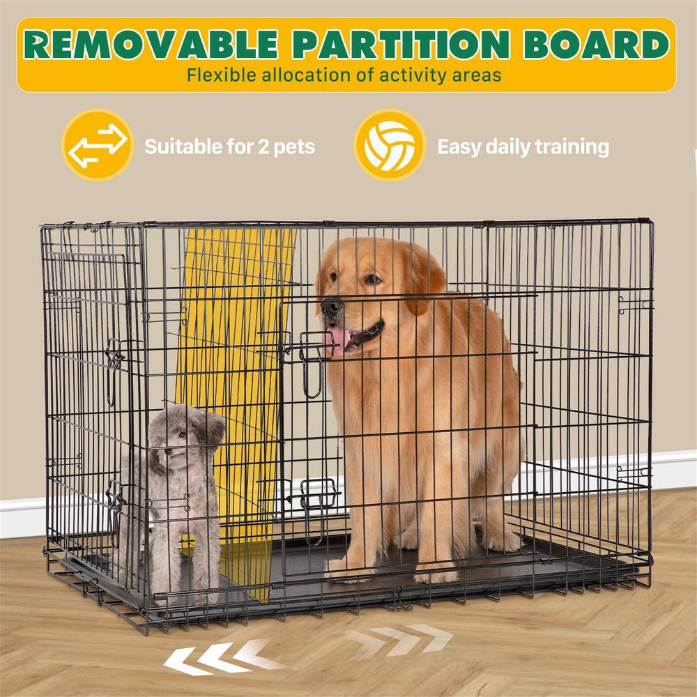 Small Black Wire Double Door Dog Crate with Tray