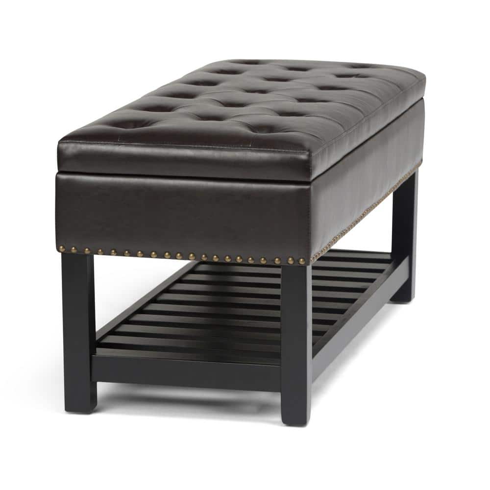 Tanners Brown Tufted Faux Leather Storage Ottoman Bench