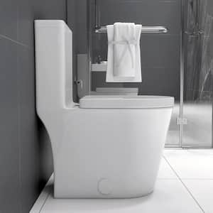 23 in. x 14.5 in. x 29 in. 1-piece 1.28 GPF Dual Flush White Ceramic Elongated Toilet in Soft Closing Seat Included