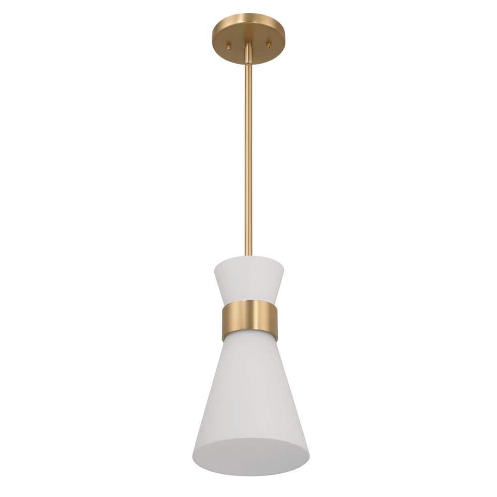 Robert Stevenson Lighting Kit - Modern Minimalist Tapered Opal Glass and Metal Ceiling Light  White and Gold