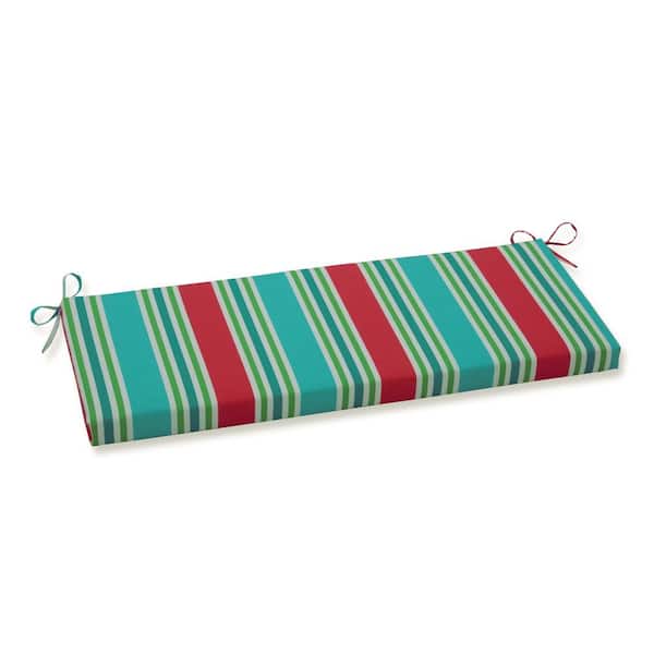 Pillow Perfect Striped Rectangular Outdoor Bench Cushion in Green