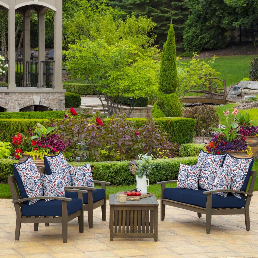 Red and Blue Ikat Outdoor Square Throw Pillow Set