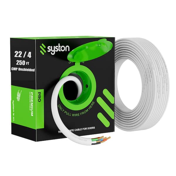 250 ft. 22 / 4 White CMP/CL3P Plenum Rated Unshielded Stranded Copper Alarm Wire-Security/Control/Burglar UV Resistant