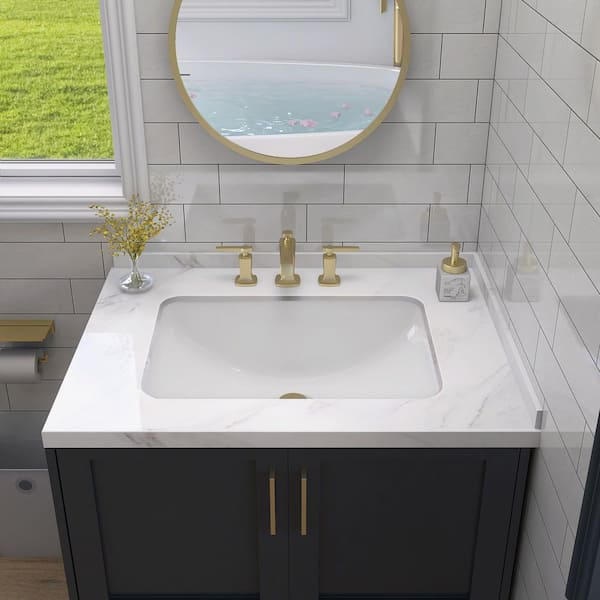 Zeafive 18 in. L Rectangular Bathroom Sink in White Ceramic
