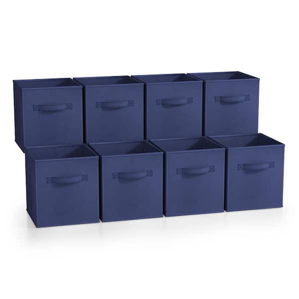Storage Cubes Handles, Blue 10.5 in. W x 11 in. H Fabric Decorative Basket Set of 8, Foldable Closet Organizer Bins