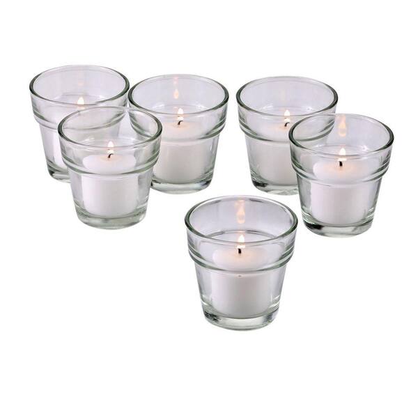 Light In The Dark Clear Glass Flower Pot Votive Candle Holders with White Votive Candles (Set of 36)