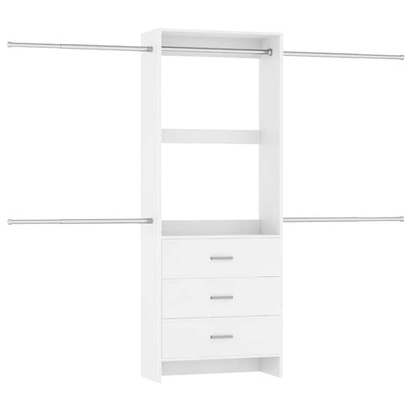 Closet System Closet Organizer with 3 Drawers Wood Walk-in Closet Wardrobe with 4 Hanging Rods, 23.7 in. W - 118 in. W