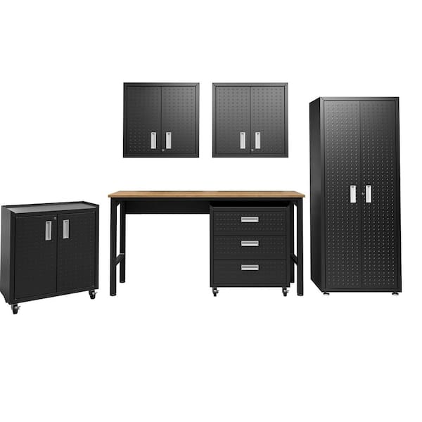 Manhattan Comfort Fortress 102.7 in. W x 74.8 in. H x 18.2 in. D Steel Garage Storage System in Charcoal Grey (6-Piece)