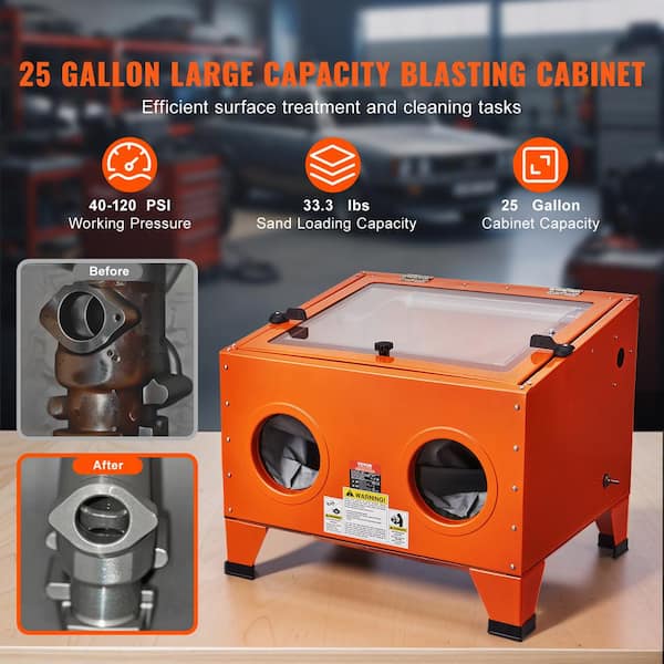 25 Gal. Sandblasting Cabinet 40 to 120 PSI Portable Benchtop Sand Blaster with Blasting Gun for Paint Stain Rust Removal