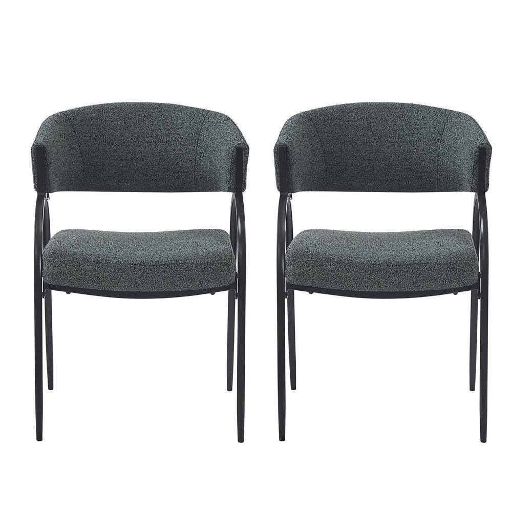 Dark Green and Black Metal Upholstered Arm Chairs, Set of 2