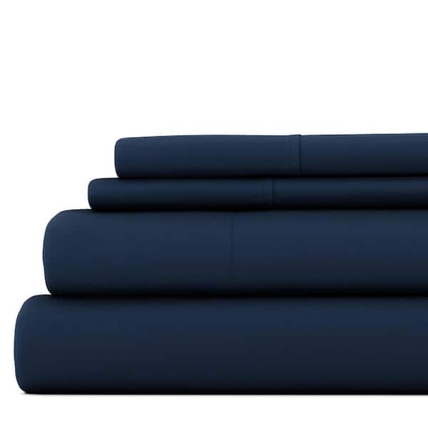 Becky Cameron 4-Piece Navy Solid Microfiber Queen Sheet Set