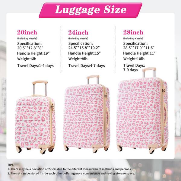 Tatahance 3-Piece Pink Leopard Hardside Spinner Luggage Set