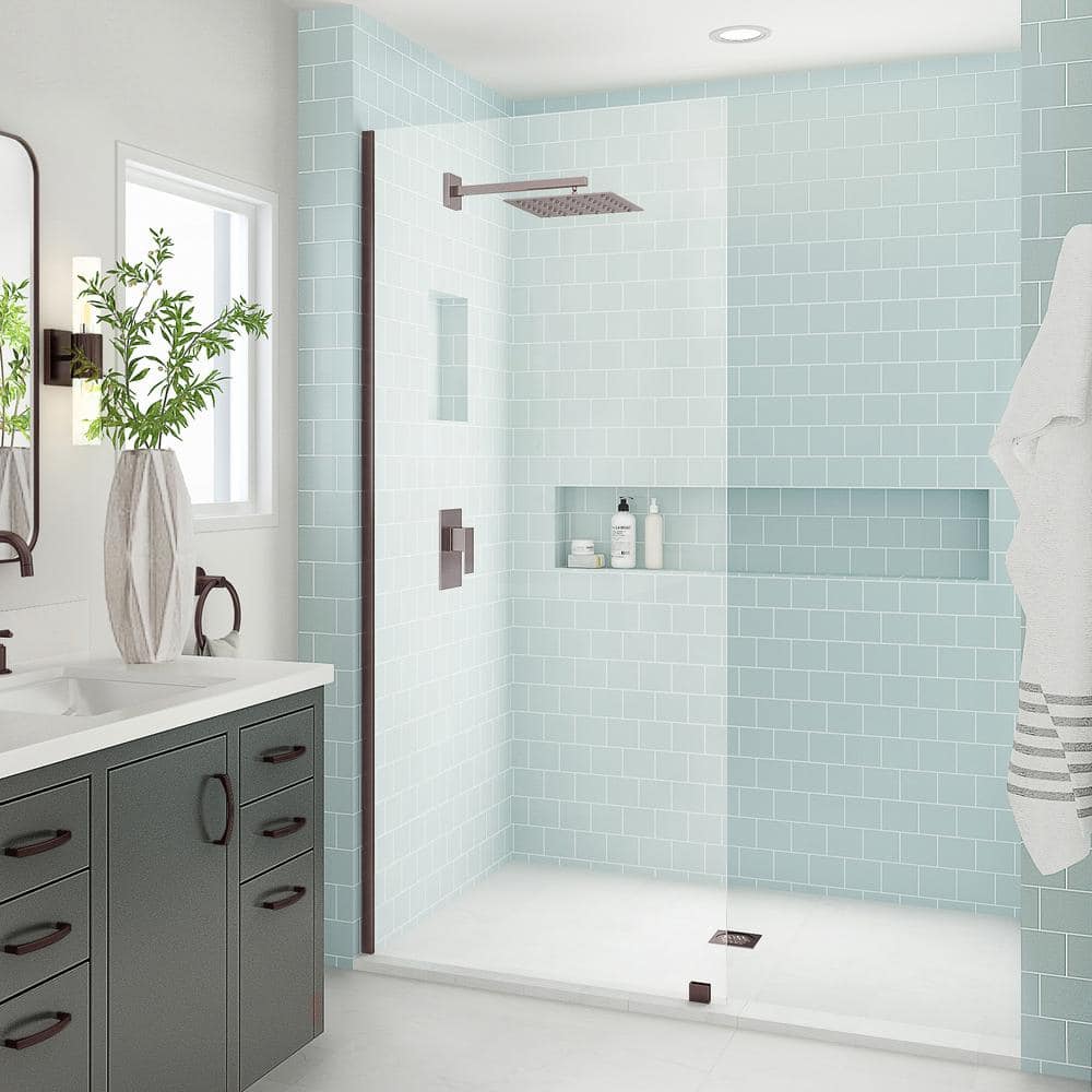 Elyse XL 38 in. W x 80 in. H Fixed Frameless Shower Door in New Bronze with Clear StarCast Glass price history on PriceWatchPro