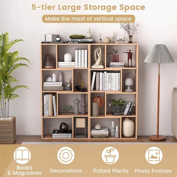 Costway 48 in. Tall Natural Engineered Wood 5-Shelf Costway 48 in. Tall Natural Engineered Wood 5-Shelf