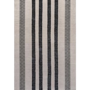 Vichy Geometric Striped Machine-Washable Cream/Black 3 ft. x 5 ft. Area Rug