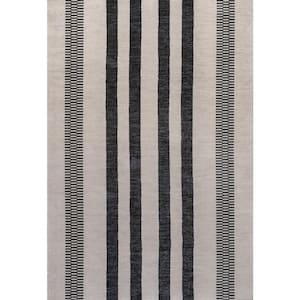 Vichy Geometric Striped Machine-Washable Cream/Black 8 ft. x 10 ft. Area Rug