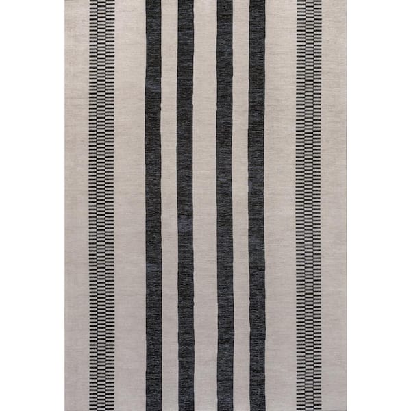 Vichy Geometric Striped Machine-Washable Ivory/Dark Gray 3 ft. x 5 ft. Area Rug