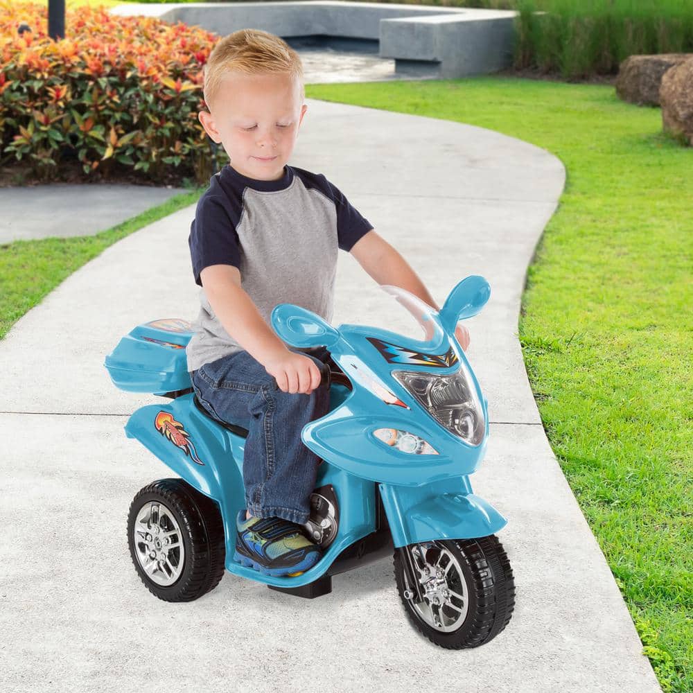 Toy Time Kids Motorcycle - 3-Wheel Electric Ride-On Car with Reverse, Sounds, Headlights - Blue