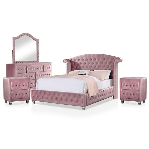 Furniture of America Nesika 5-Piece Pink Twin Bedroom Set and Care Kit
