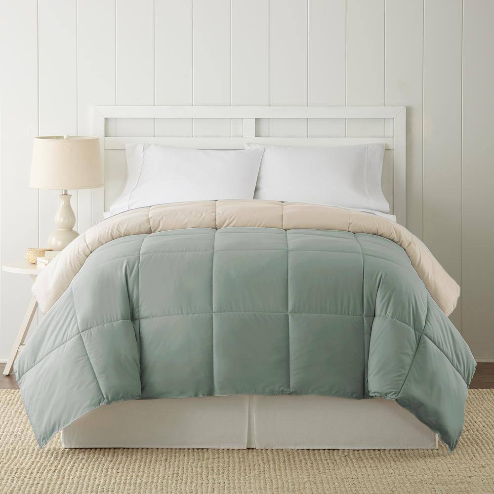 Twin Dusty Sage and Almond Reversible Microfiber Comforter Set