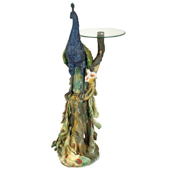 Design Toscano Peacock's Perch 20 in. W Multi-Colored Polyresin Glass-Topped Pedestal Table