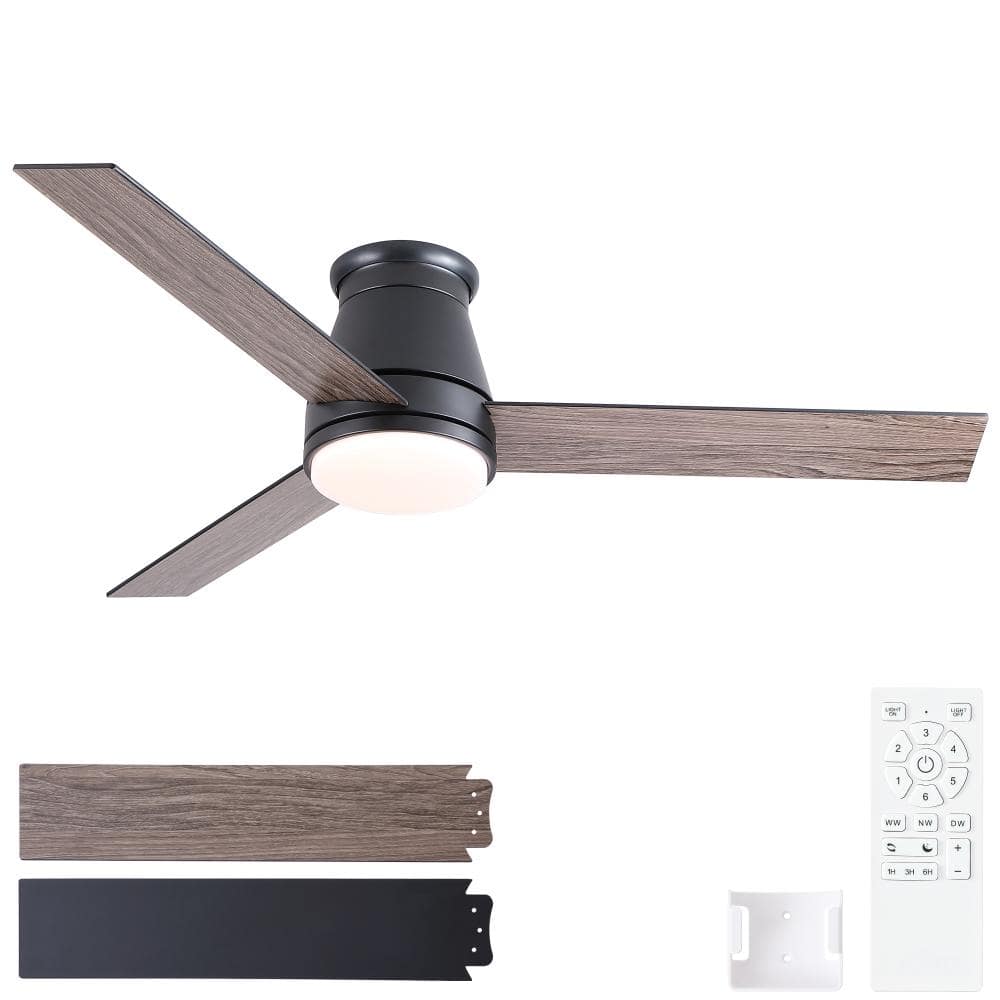 52 in. Indoor LED Black Flush Mount Ceiling Fan with App/Remote Control and Dual Finish Blades price history on PriceWatchPro