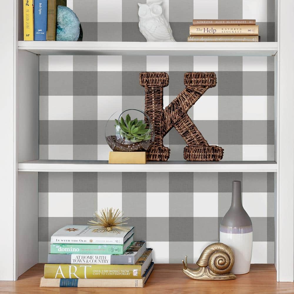 Gray and White Plaid Self-Adhesive Wallpaper Roll