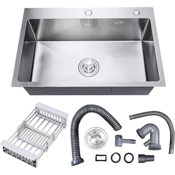 23.6 in. Drop in Single Bowl Stainless Steel Kitchen Sink with Basket and Drain Kit
