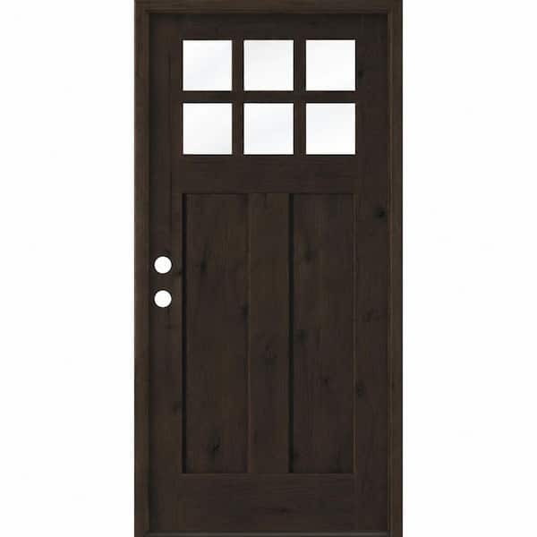 36 in. x 80 in. Craftsman Knotty Alder Right-Hand/Inswing 6-Lite Clear Glass True Black Stain Wood Prehung Front Door