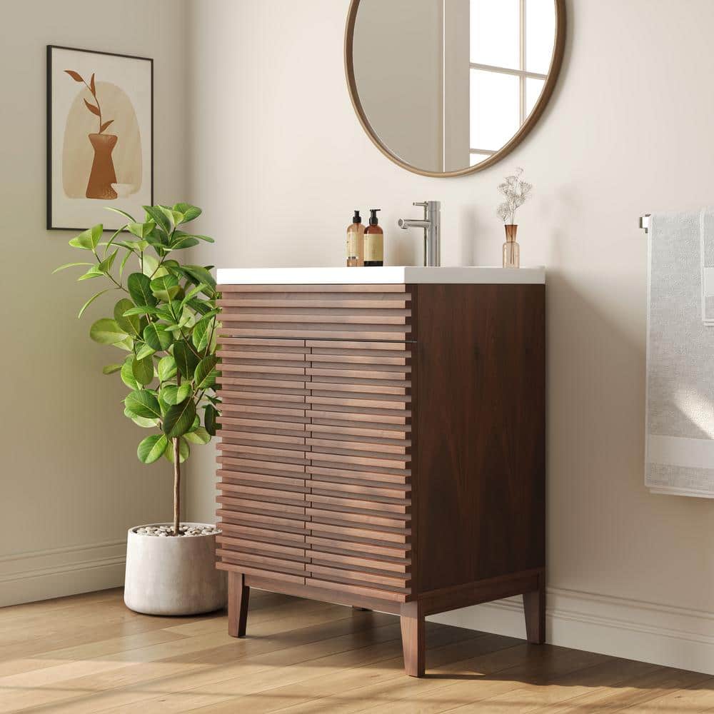24" Walnut Freestanding Bathroom Vanity with Ceramic Sink
