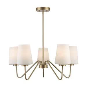 5-Light Gold Chandelier Light Fixture with White Glass Shades