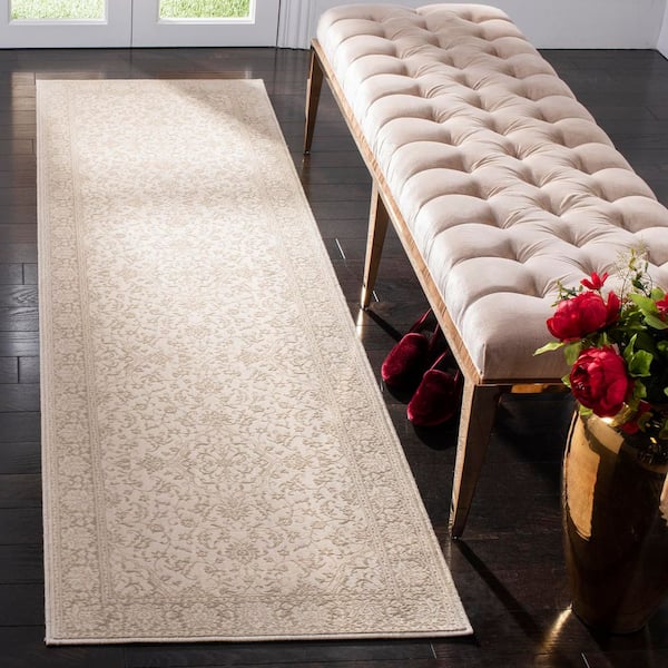 Noble 2 ft. x 6 ft. Light Beige/Cream Floral Oriental Runner Rug