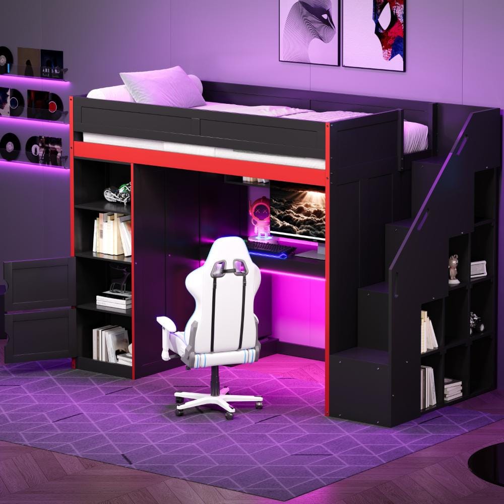 Black Twin Size Wood Loft Bed with Desk, Storage price history on PriceWatchPro