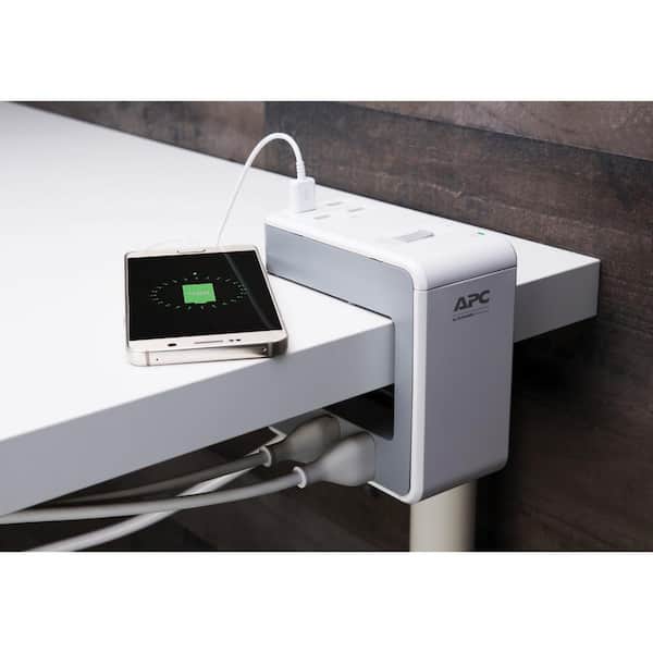 U-Shaped Surge Protector with USB Ports 4 APC Desk Mount Power Station PE6U4W 1080 Joules 6 Outlet Desk Clamp 