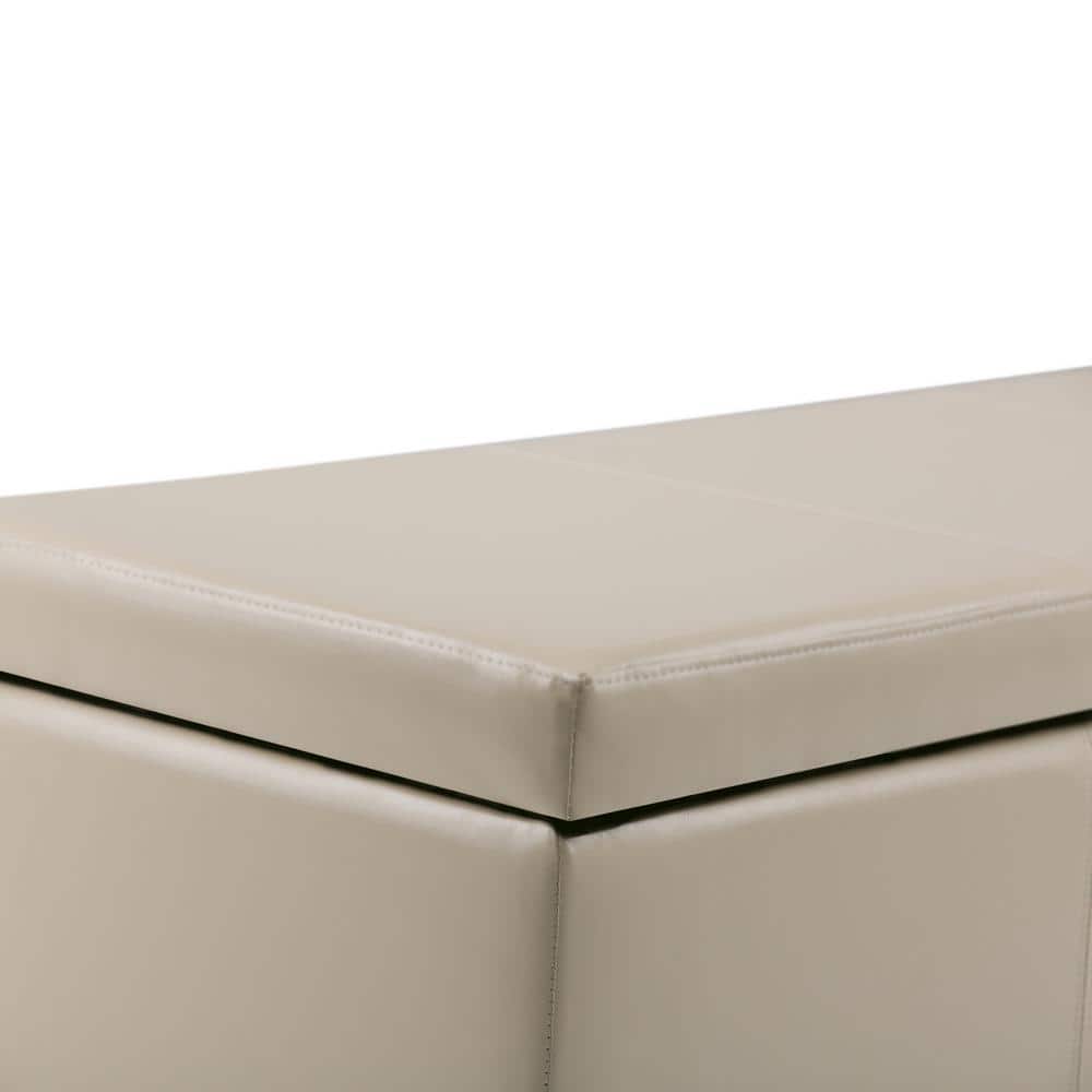 Satin Cream Vegan Faux Leather 48" Rectangular Storage Ottoman