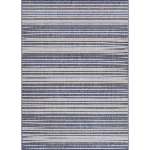 Beverly Rug 6 X 9 Blue White Waikiki Modern Stripe Indoor Outdoor Area Rug