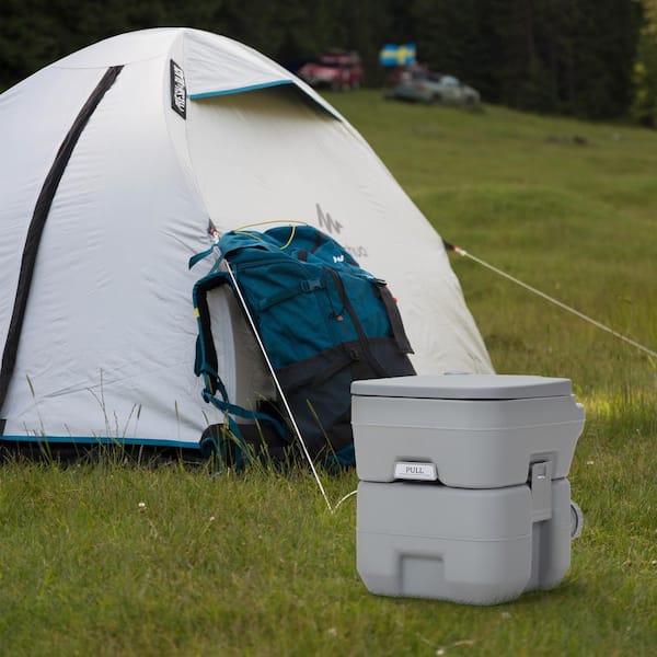 5.3 Gal. Camping Portable Toilet Porta Potty with Carry Bag for Indoor Outdoor RV Travel, Gray