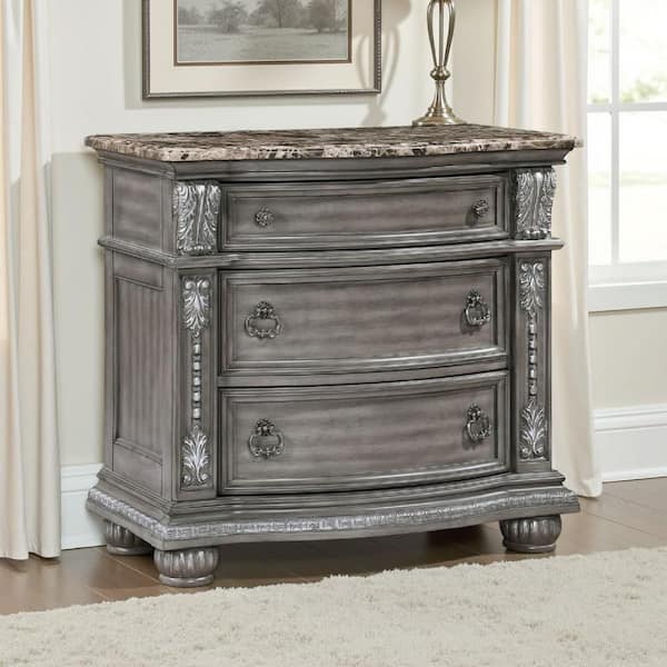 Toga Gray and Silver 3-Drawer 19.5 in. W Nightstand