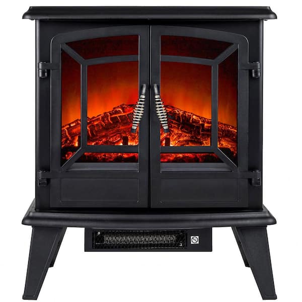 AKDY 400 sq.ft Electric Stove in Black with Vintage Glass Door Realistic Flame and Logs