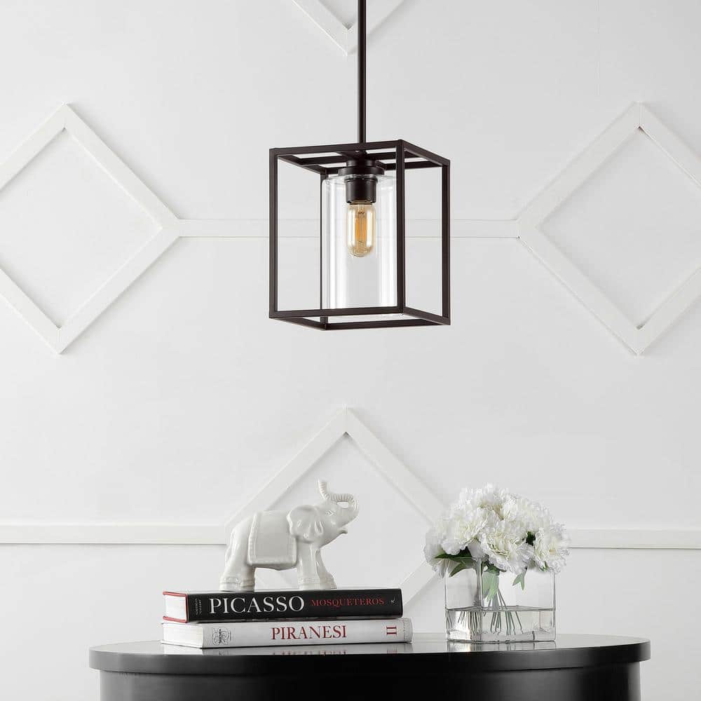 Quinn Industrial Rustic 8.13" Mini LED Pendant in Oil-Rubbed Bronze with Clear Glass