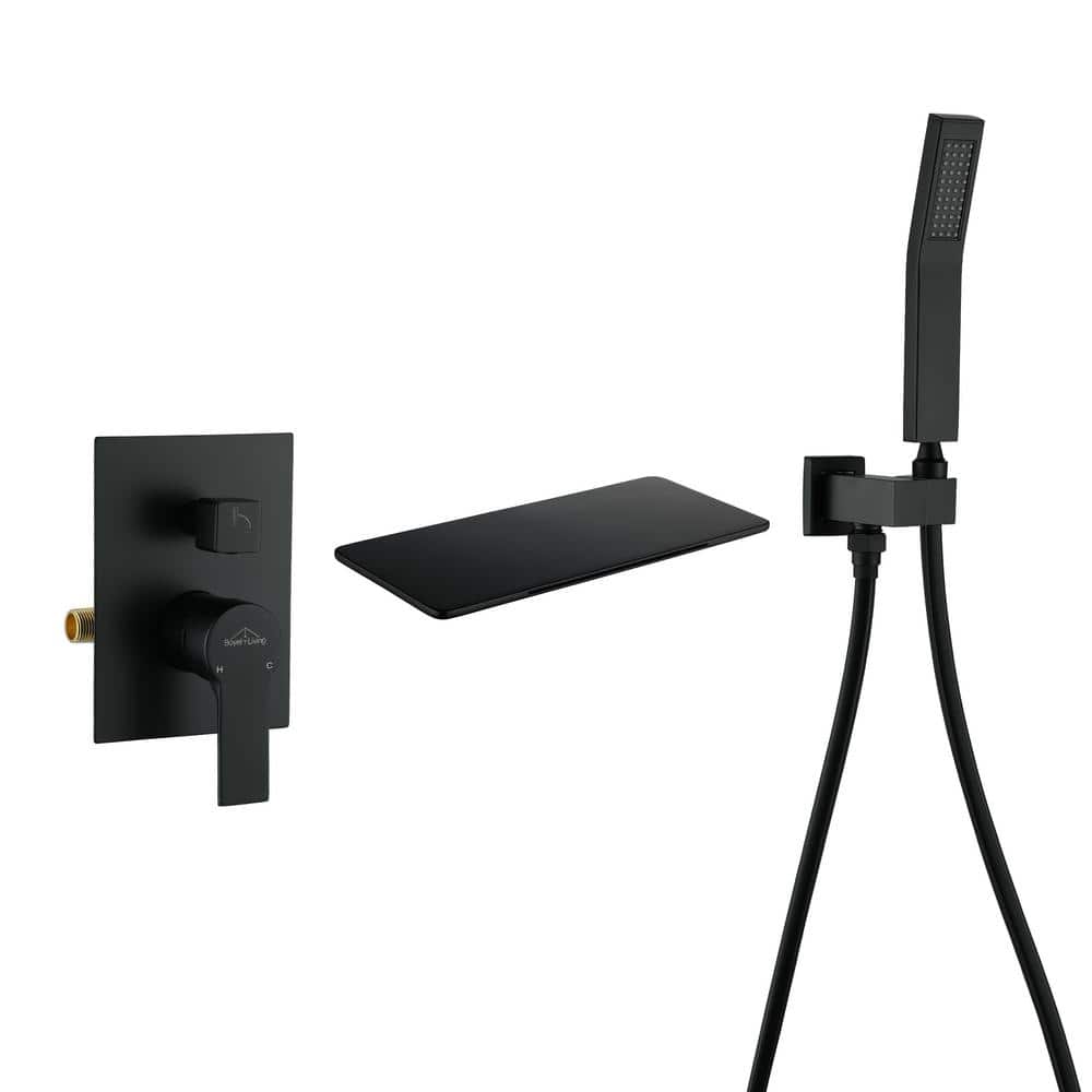Single-Handle Wall Mount Roman Tub Faucet with Hand Shower in Matte Black